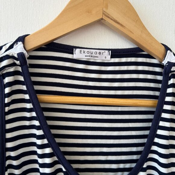 Ekouaer Tank Top Womens Small Blue Striped Nautical Scoop Neck - Picture 3 of 6